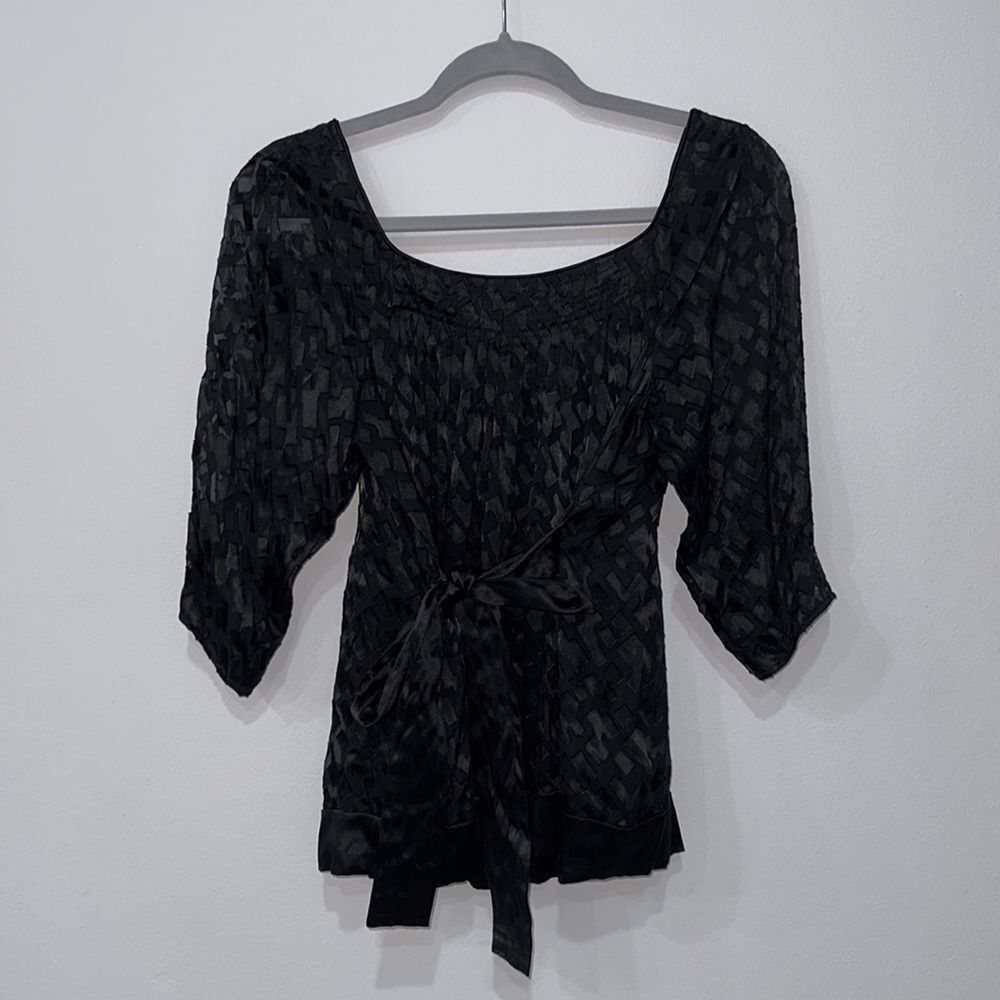 ECI New York Womens Tie Back  PleatedChiffon Blouse Sz 6P - Picture 2 of 16